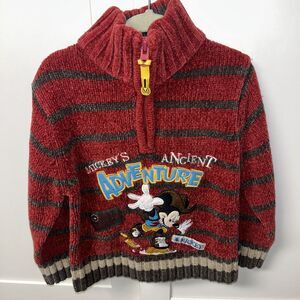 Mickey's Ancient Adventure Disney Boys Pullover Quarter Zip Size 2-3T Red Stripe